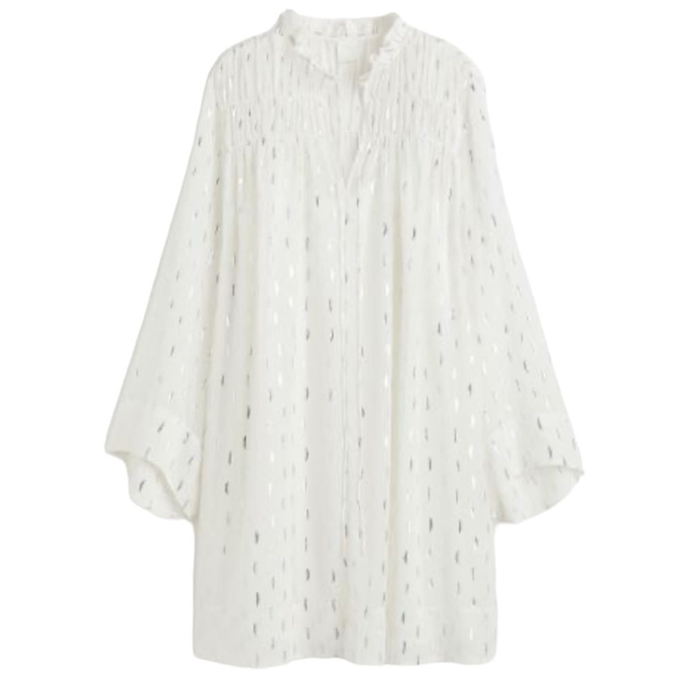 H&M White and Silver Chiffon Bell Sleeve Tunic Dress NWT